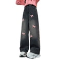 thumbnail image 2 of JTieacloth Cute Girls Jeans Pants Girls Lined Denim Pants Straight Leg Wide Casual Warm Winter Trousers For Toddler Big Kids Comfortable Soft Fabric,Sizes 6-7 Years, 2 of 7