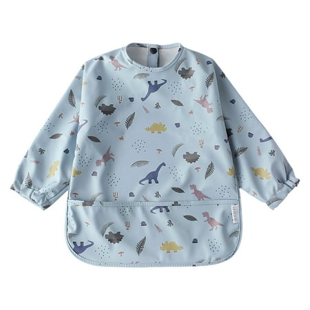 MEZZALL Baby Boys Girls Long Sleeved Cartoon Toddler Waterproof Smock Bib for Eating Soft Bibs Baby Versatile 3-4 Years