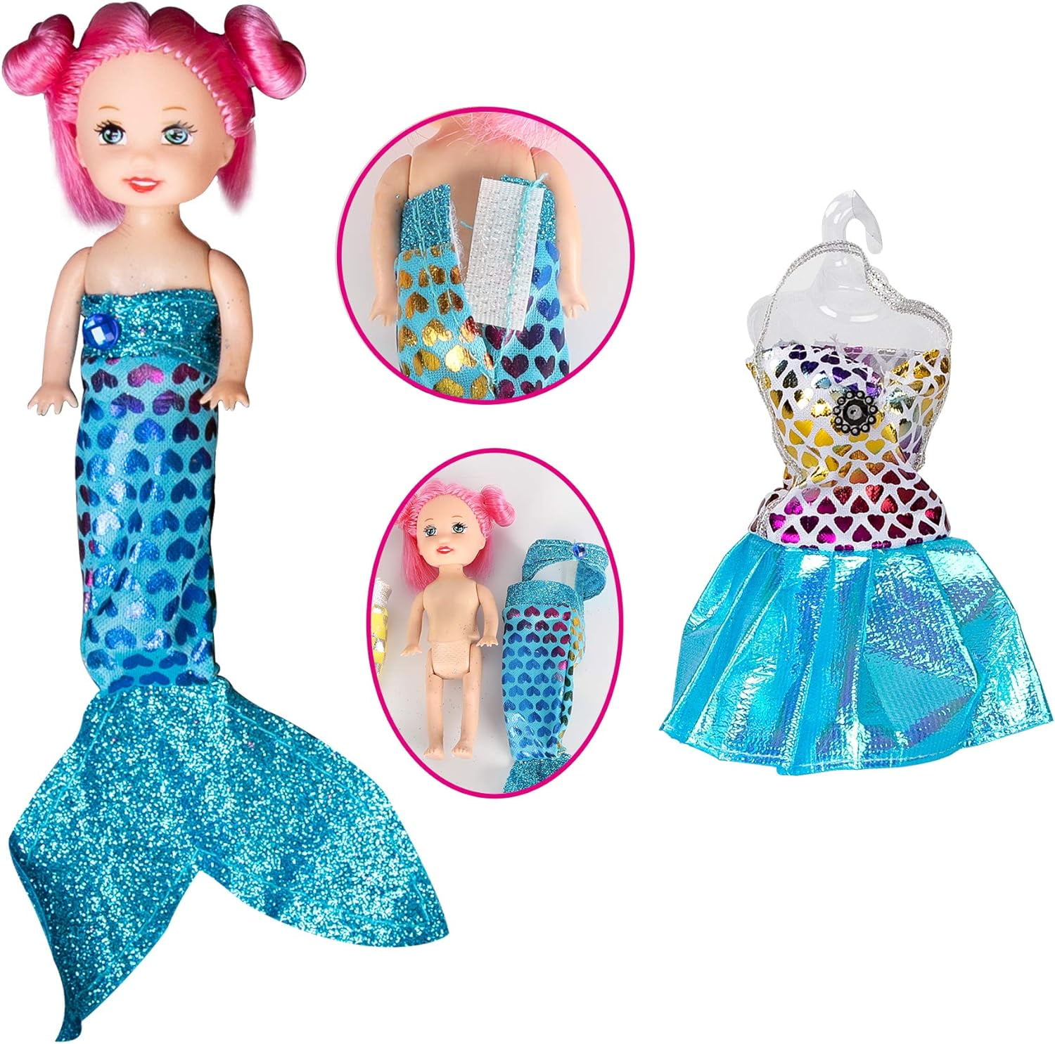 Yellow River Mermaid Princess Doll Set with Doll Clothes and Dolphin, Pink