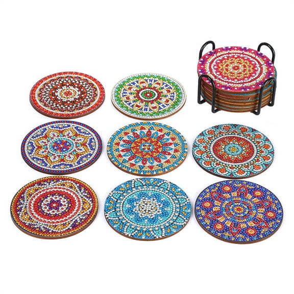 8pcs 5D Diamond Painting Coaster Kit DIY Diamond Art Coaster with Bracket Anti slip Coaster Most Suitable for Beginners, Children, and Adults Handmade Art Home Decoration(Mando Flower)
