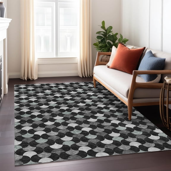 Addison Rugs Chantille Indoor/Outdoor Transitional Geometric Black Machine Washable Rectangle Rug, 10' x 14'