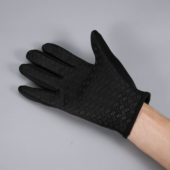ADDHAT Warm Fleece Lined Touch Screen Gloves with Silicone NonSlip Design for Winter Use Black nylon