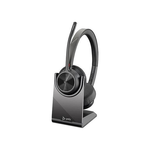Poly - Voyager 4320 UC Wireless Headset   Charge Stand (Plantronics) - Headphones w/Mic - Connect to PC/Mac via USB-A Bluetooth Adapter, Cell Phone via Bluetooth-Works w/Teams (Certified), Zoom&More