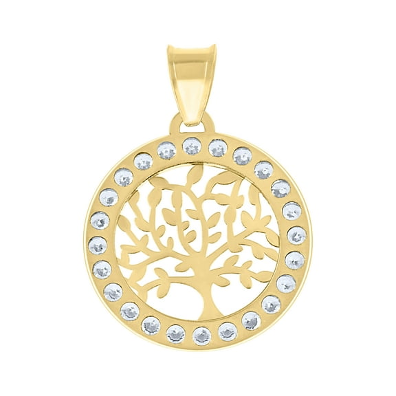 14k Yellow Gold Unisex Cz Tree Of Life Oval Charm Good Luck Pendant