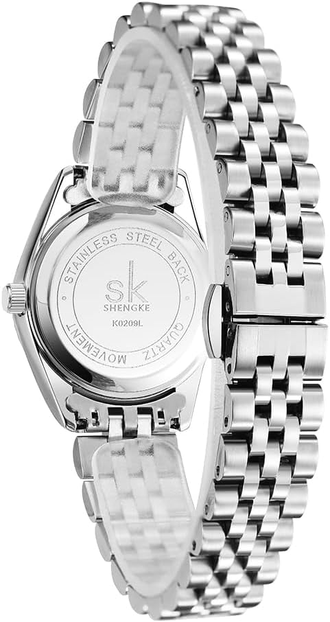 Women's Crystal Accented with Solid Alloy Steel Band Watch Elegant Dress Quartz Calendar Watches for Women