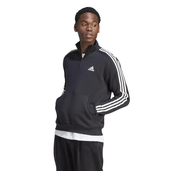 adidas Essentials Fleece 3-Stripes 1/F4 Zip Hoodie (Mens, Black, MD, One Size)