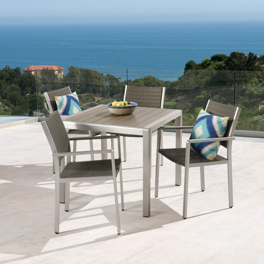 Gannon Outdoor 5 Piece Anodized Aluminum Dining Set with Faux Wood