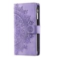 thumbnail image 3 of SaniMore for Samsung Galaxy A54 5G 6.4" Case, Luxury PU Leather Skin with Emboss Totem Detachable Crossbody Strap + Zipper Cash Pokcet Card Holder Flip Kickstand Wallet Cover, Purple, 3 of 11