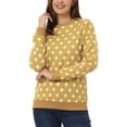 thumbnail image 1 of SUDADERA DE PUNTO DE MANGA LARGA CON HOMBROS CAÍDOS Y CUELLO REDONDO DE POLKA DOTS PARA MUJERES INSPIRE CHIC TALLA XS AMARILLO, 1 of 6