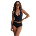 thumbnail image 1 of Women's Summer Tankini Swimsuit Solid Color Halter Tops Micro Shorts, 1 of 8