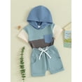 thumbnail image 2 of Bagilaanoe 2pcs Toddler Baby Girl Shorts Set Contrast Color Short Sleeve Hooded T-Shirts + Shorts 6M 12M 18M 24M 3T Kids Casual Summer Clothes, 2 of 8
