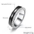 thumbnail image 2 of 6mm Silver Rhinestone Cz Band Men's Stainless Steel Black Ring Size 7-11, 2 of 7