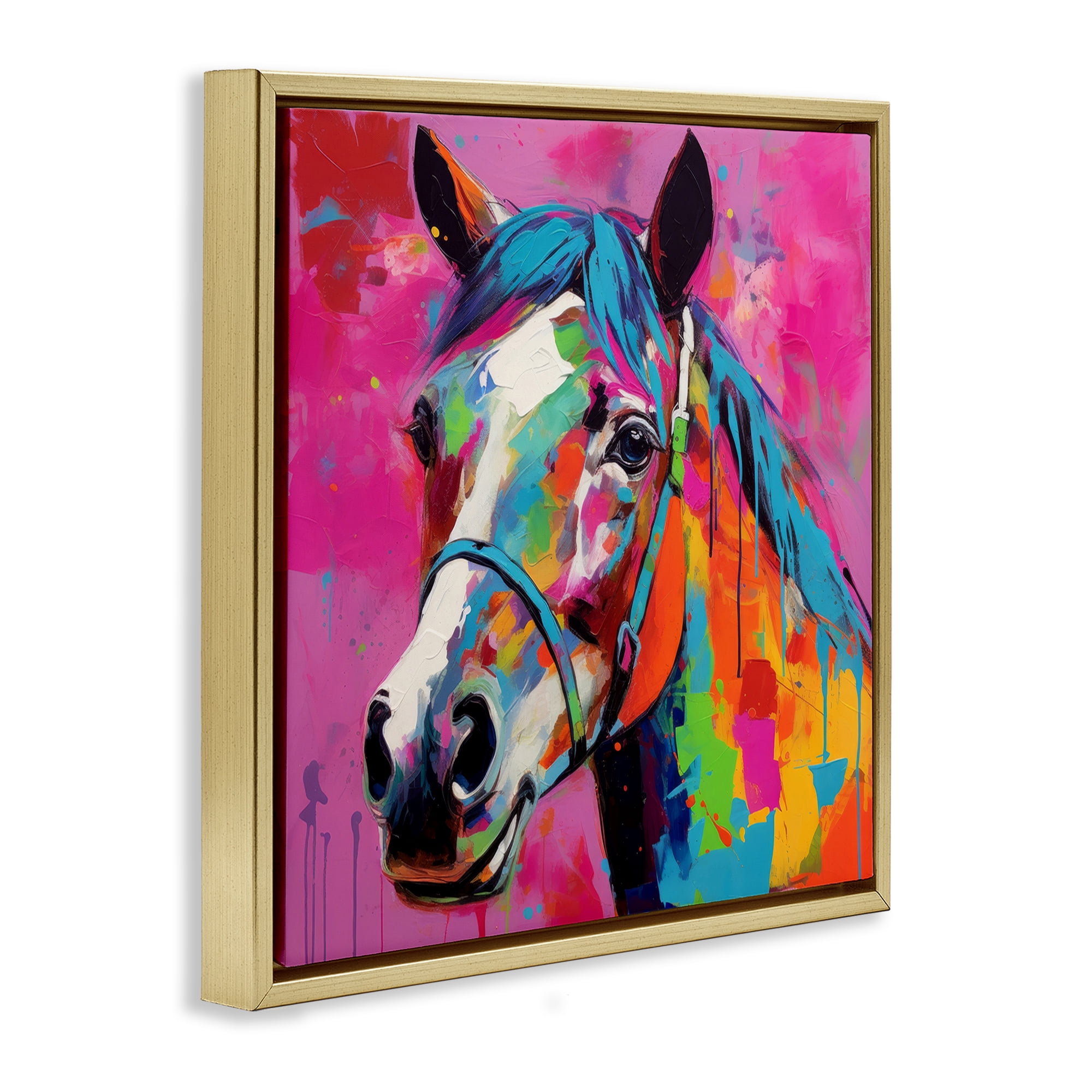 Stupell Industries Modern Hue Horse Animals & Insects Painting Gold Floater Framed Canvas Art Print Wall Art, 25 x 25
