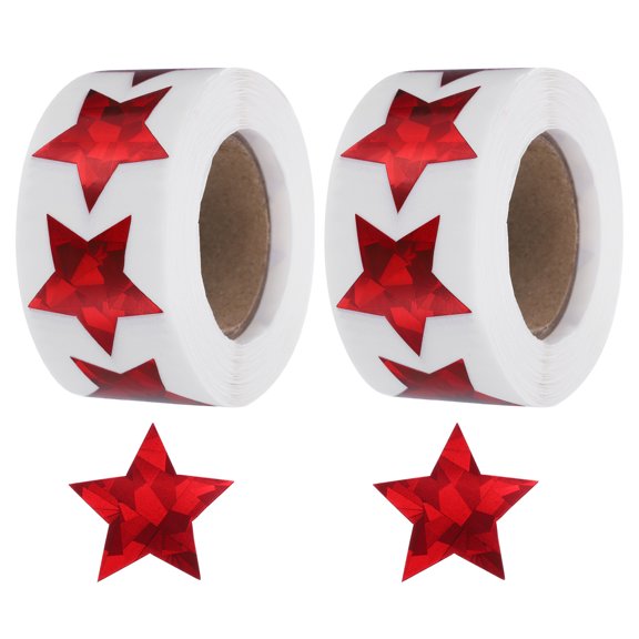 Uxcell 2 Rolls Shiny Star-Shaped Stickers 1 Inch Self-Adhesive Label, Red(C-82-25)