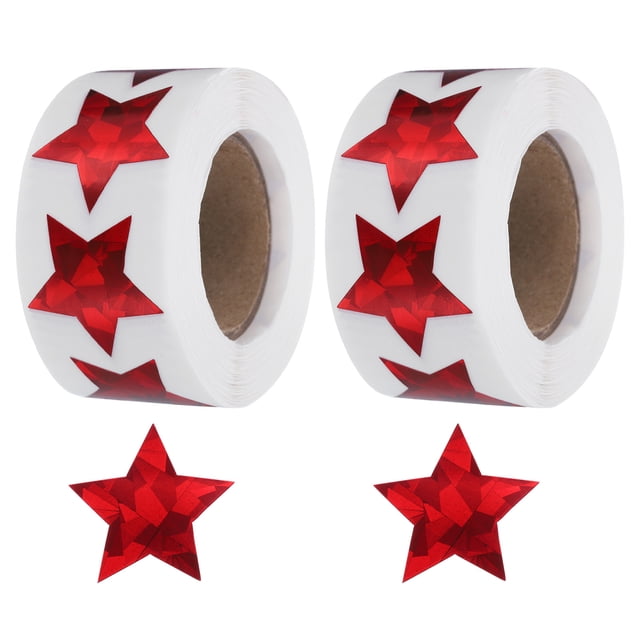 Uxcell 2 Rollos de Etiquetas Autoadhesivas en Forma de Estrella Brillantes de 1 Pulgada, Rojo (C-82-25)