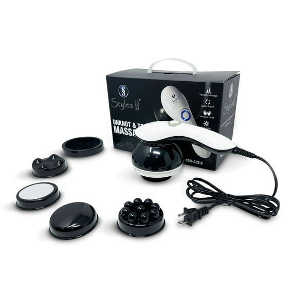 Styles II Unknot & Tone Massager - 4 Variable Attachments To Relieve Knots, Pains, Stiffness & Fatigue In Neck, Shoulders, Foot, Hips & More - Great For Home & Travel Use