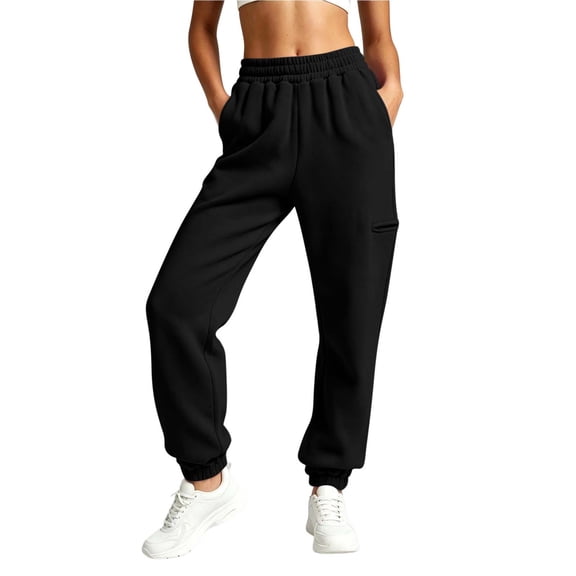 ZHYou No Boundarie Sweatpants for Women Casual Cuffed Leg Stretchy High Waisted Loose Cute Pants with Side Zip Pocket,Black,Size M
