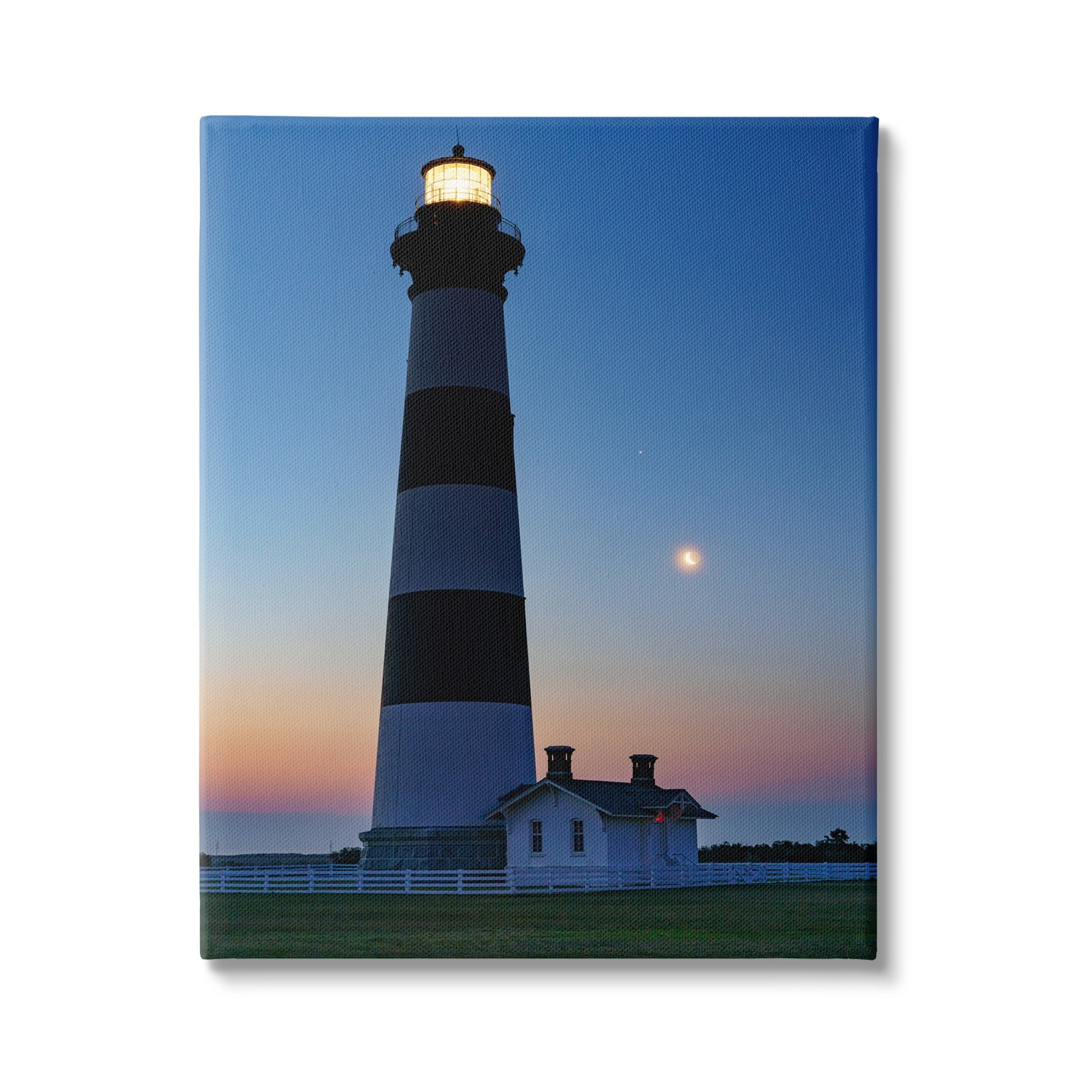 Stupell Blue Moonlit Lighthouse Coast Landscape Photography Gallery Wrapped Canvas Print Wall Art