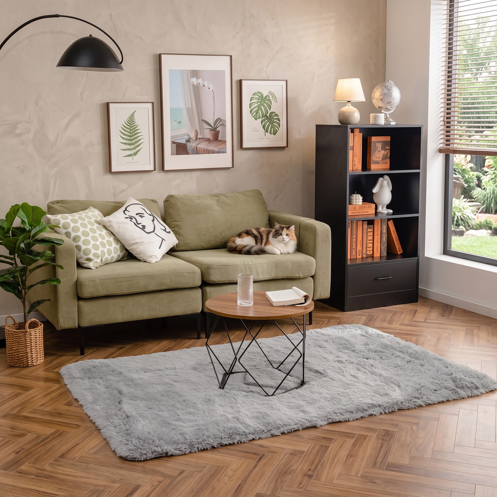 ALPULON 4x6 Feet Modern Soft Shag Area Rug with Non-Slip Grip Dots, Plush Fluffy Indoor Carpet for Living Room Bedroom Nursery Home Office Decor, Machine, Light Gray