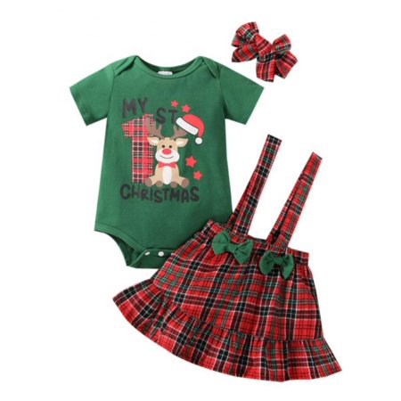 

Topumt Newborn Baby Girl Christmas Outfits My 1st Christmas Romper+Suspender Skirt+Headband Set