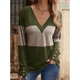 thumbnail image 2 of Women Blouses Dressy Casual Color Block Long Sleeve Shirts V Neck Tops Fall Outfits  Green S, 2 of 4