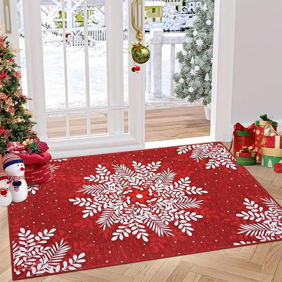Runner Rug 2x3 Christmas Hallway Carpet Snowflake Washable Bedroom Carpet Xmas Holiday Decor Non Slip Kitchen Mat Indoor Decorative Throw Rug Dining Room Laundry Room Living Room