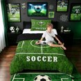 thumbnail image 2 of meiyoeat Minimalist Soccer Twin Comforter Sets for Boys, Field Ball Sport Bedding Set, Green, Black Reversible, 2 Pieces, 1 Comforter and 1 Pillowcase, 2 of 5