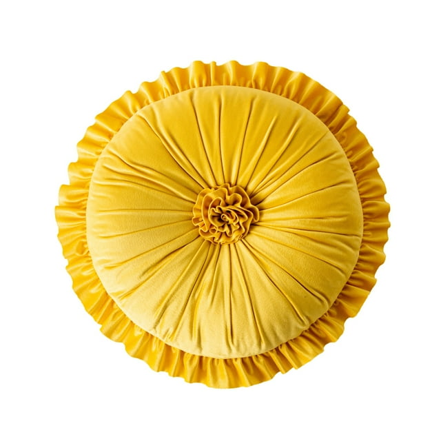 Cojín redondo de terciopelo con volantes y flores, cojín decorativo para sofá.