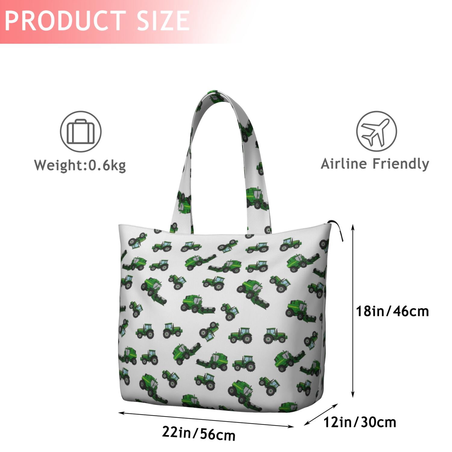 Cartoon Construction Vehicles Green Gray Pattern Travel Tote Bags for Women Carry On,Large Weekender Bags for Women Travel,Multi Functional Duffle Bag for Work,Shopping,Sports