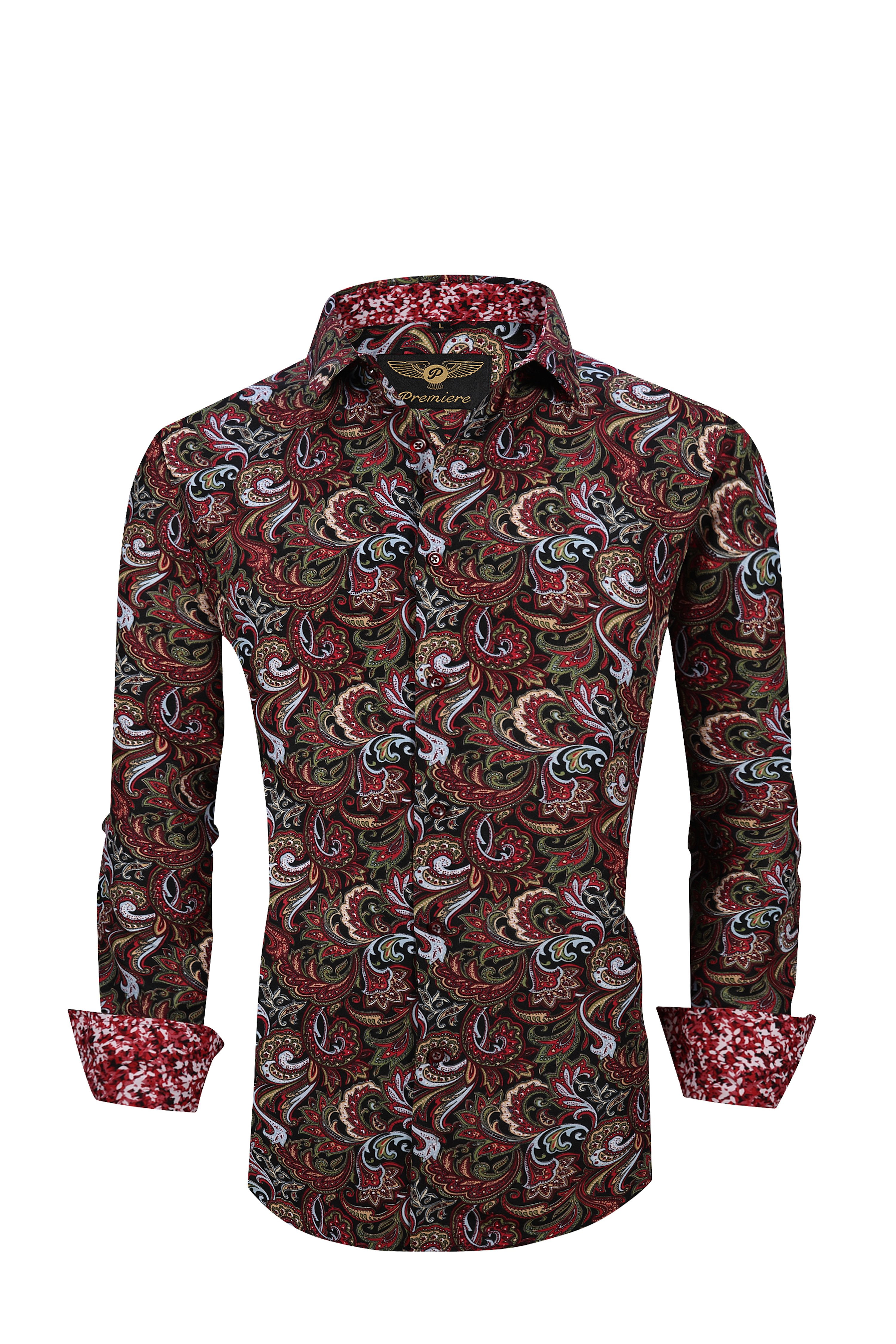 Premiere Men's Colorful Paisley Designer Fashion Dress Shirt Floral Casual Shirt Woven Long Sleeve Button Down Shirt