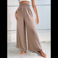 thumbnail image 4 of Pantalones Palazzo de para Mujer, de Pierna , Estilo Bohemio, de Cintura Alta, Informales, para Estar en Casa, para Vacaciones en la Playa. Caqui L, 4 of 10
