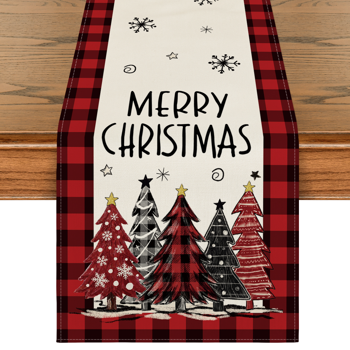 Sm:)e Buffalo Plaid Christmas Trees Table Runner