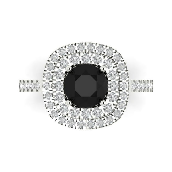 Solitaire with Accents Engagement Ring for Women - 1.615ct Natural Onyx in 18K White Gold Promise Ring