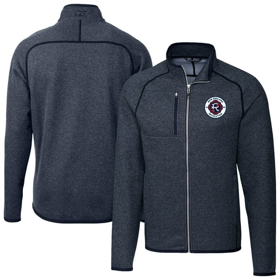 Men's-Cutter & Buck  Heather Navy New England Revolution Mainsail Sweater-Knit Full Zip Jacket