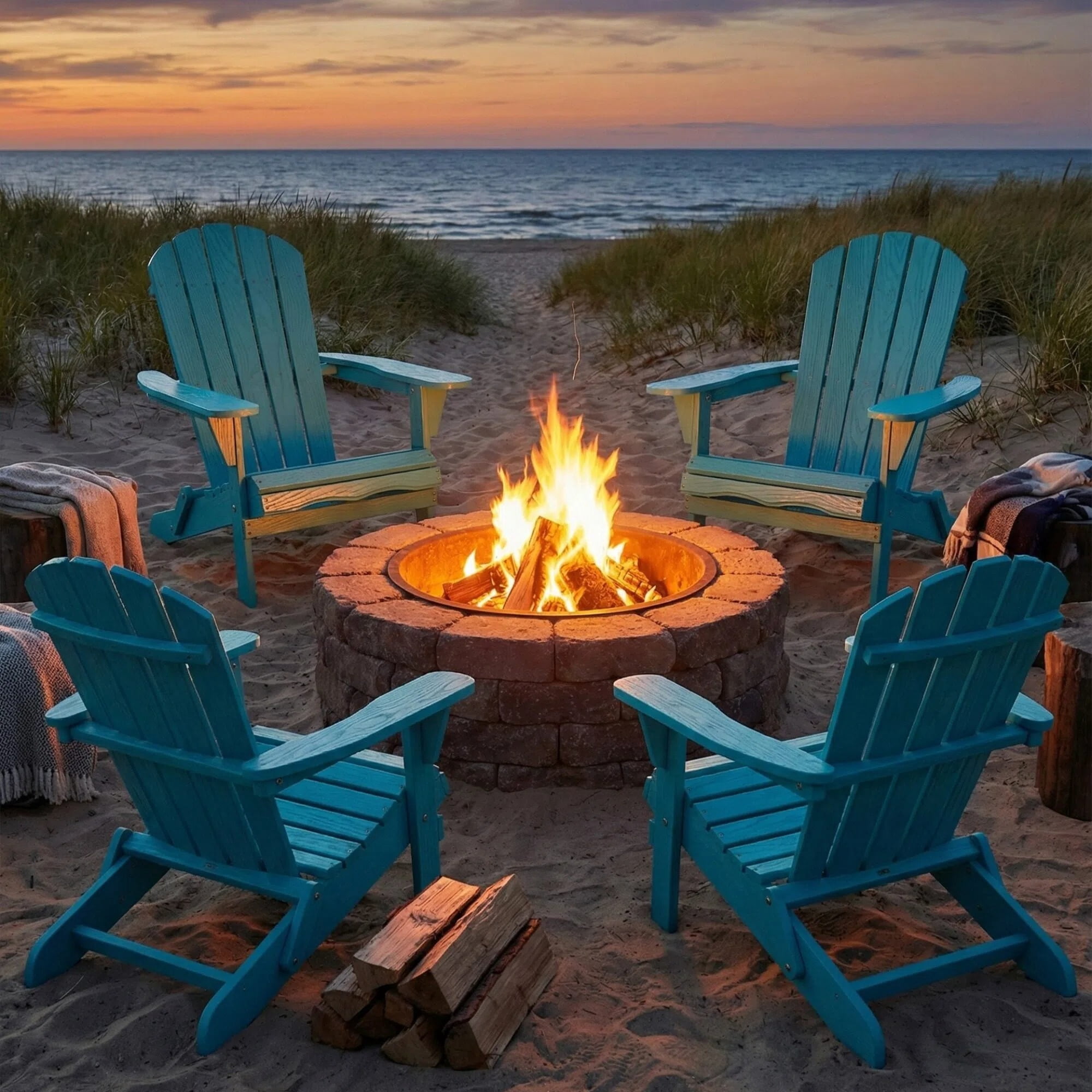 JXXRZ Wooden Folding Adirondack Chairs – Solid Cedar Outdoor Patio Garden Lounge, Light Blue (Set of 2)