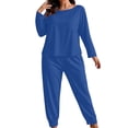 thumbnail image 5 of Tqyyweavej Women's Pajama Sets Plus Size Long Sleeve Loose Fit Tops with Pocket and Oversized Solid Color Pants XL-5XL, 2 Piece Sets for Women, 5 of 7
