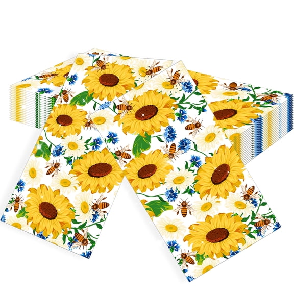 Sunflower Bee Party Napkins - Vibrant Garden Theme Decorative Disposable Napkins for Summer Outdoor Birthday Gatherings