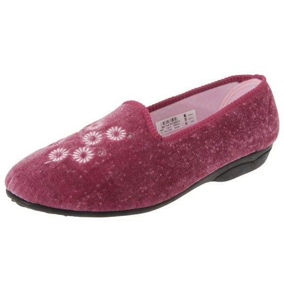 Zedzzz Womens Cathy Floral Embroidered Velour Slippers