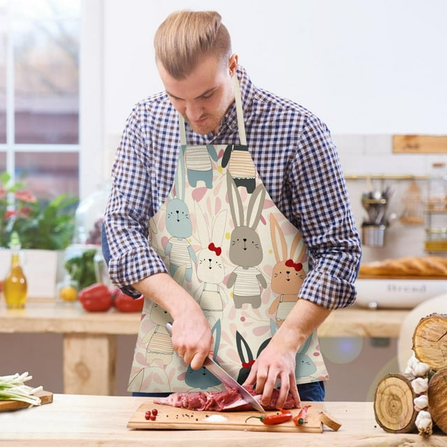 Vaidha Easter Home Printing Linen Imitation Apron Kitchen Fouling Multi Functional Apron