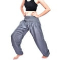 thumbnail image 2 of Bohotusk Steel Grey Plain Elasticated Smocked Waist Womens Harem Pants S/M to 3XL, 2 of 5