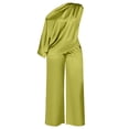thumbnail image 6 of Womens Satin Two Piece Set Asymmetrical One Shoulder Top High Waist Wide Leg Pants Elegant Party Outfit Green XXXL(XXXL), 6 of 6