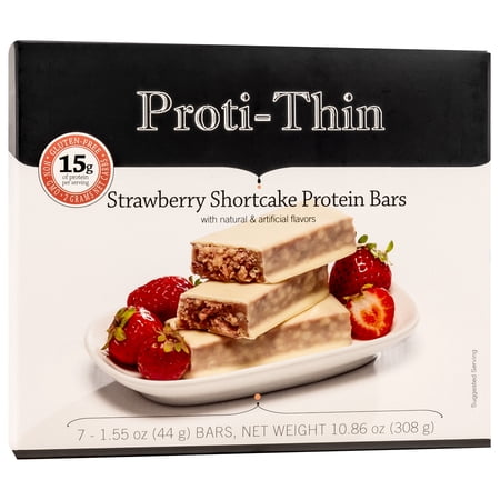 Proti-Thin - Strawberry Shortcake Protein Bar - 15g Protein - Low Carb - High Fiber Diet Bar - Gluten Free (7/Box)