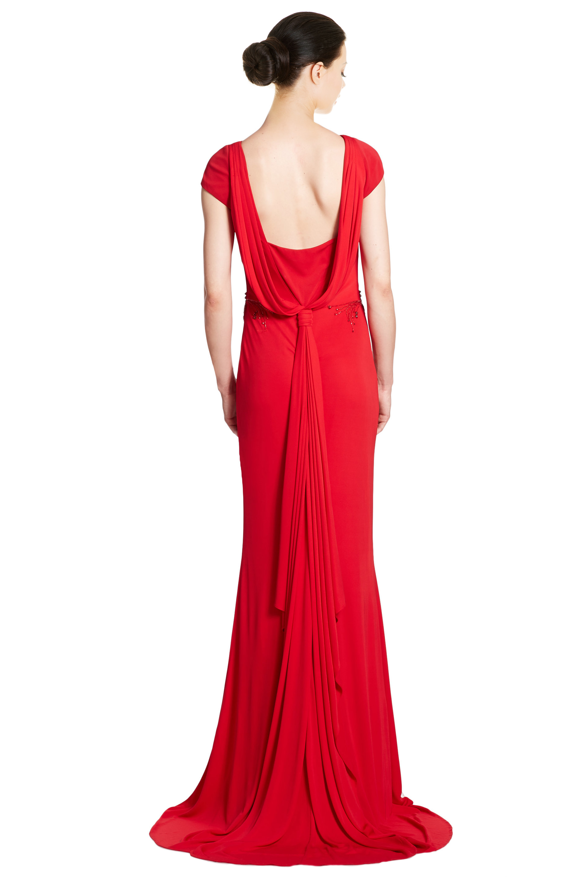 Badgley Mischka Beaded Draped Back Jersey Evening Gown Dress - image 2 of 3