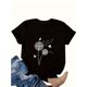 thumbnail image 1 of Women's Casual Short Sleeve T-Shirt with Dandelion & Butterfly Graphic, Loose Fit Round Neck Tee for Summer - Black, Machine Washable, Medium Stretch Fabric, Everyday Comfort Shirt | Relaxed Fit Top, 1 of 5