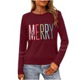thumbnail image 2 of HOMBOM Womens Wine Shirts Comfy Long Sleeve Christmas Ugly Merry and Bright Xmas T Shirts for Ladies, 2 of 9