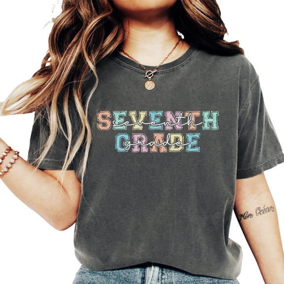 Seventh Grade Shirt for Teacher 7th Grade Bold Pastel Font Tee for Teachers Aide Pepper Shirt Adult Medium