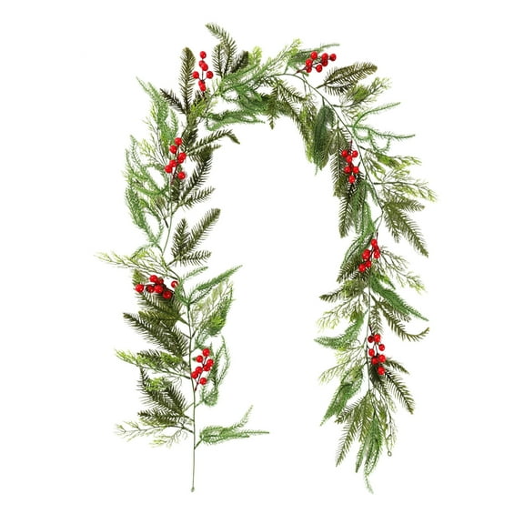 Luoshdecor Christmas Poinsettia Garland with Leaves,Artificial Pine Red Berries Garland for Garden Home Winter New Year Decorations 72.8 in