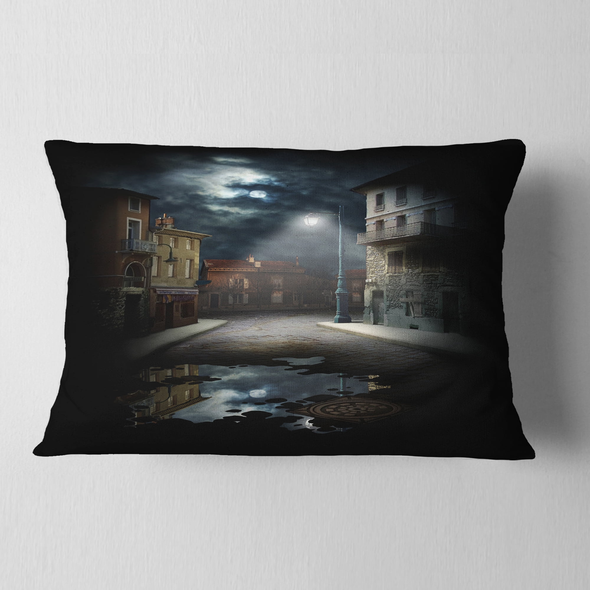 Designart Night Street Collage - Landscape Printed Throw Pillow - 12x20