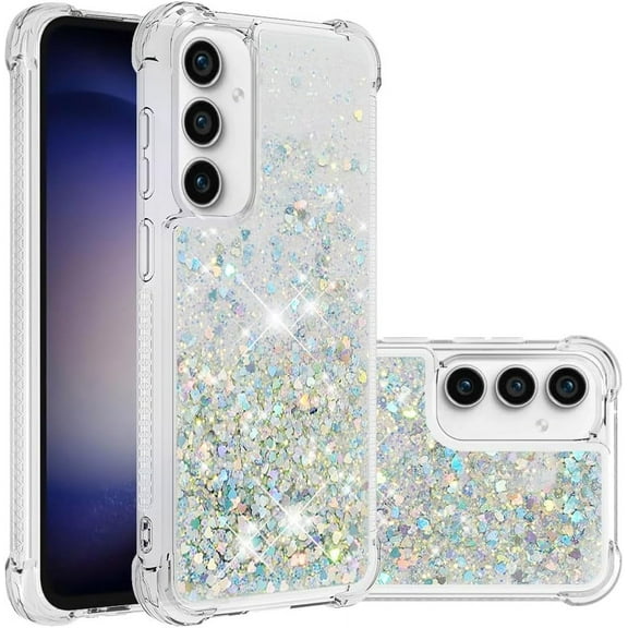 Case for Samsung Galaxy S23 FE Case Glitter Liquid Cute Clear Phone Case Floating Quicksand Shockproof Protective Bumper Soft TPU Case for Samsung Galaxy S23 FE Love Sliver YB