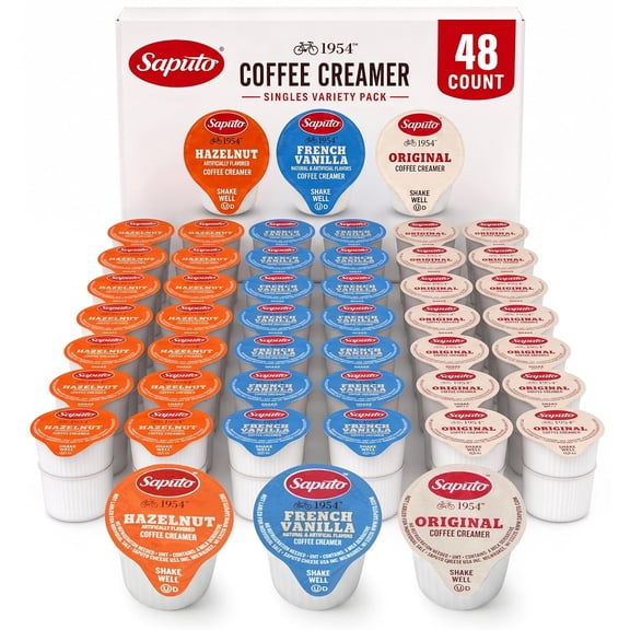Coffee Creamer Singles Variety Pack, 48 Count, Hazelnut, French Vanilla & Original, Non-Dairy Single Serve Creamers